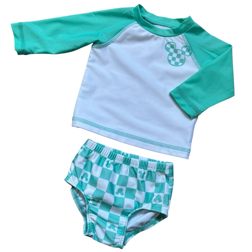 Disney Baby NWOT Mint Green and White Infant Rashguard/Swimsuit 0-3M